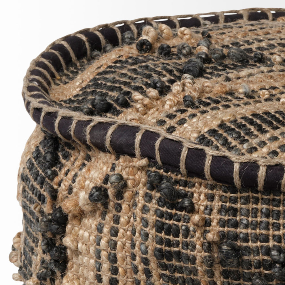 Natural And Black Geometric Cylindrical Jute Ottoman By Homeroots | Ottomans | Modishstore - 4