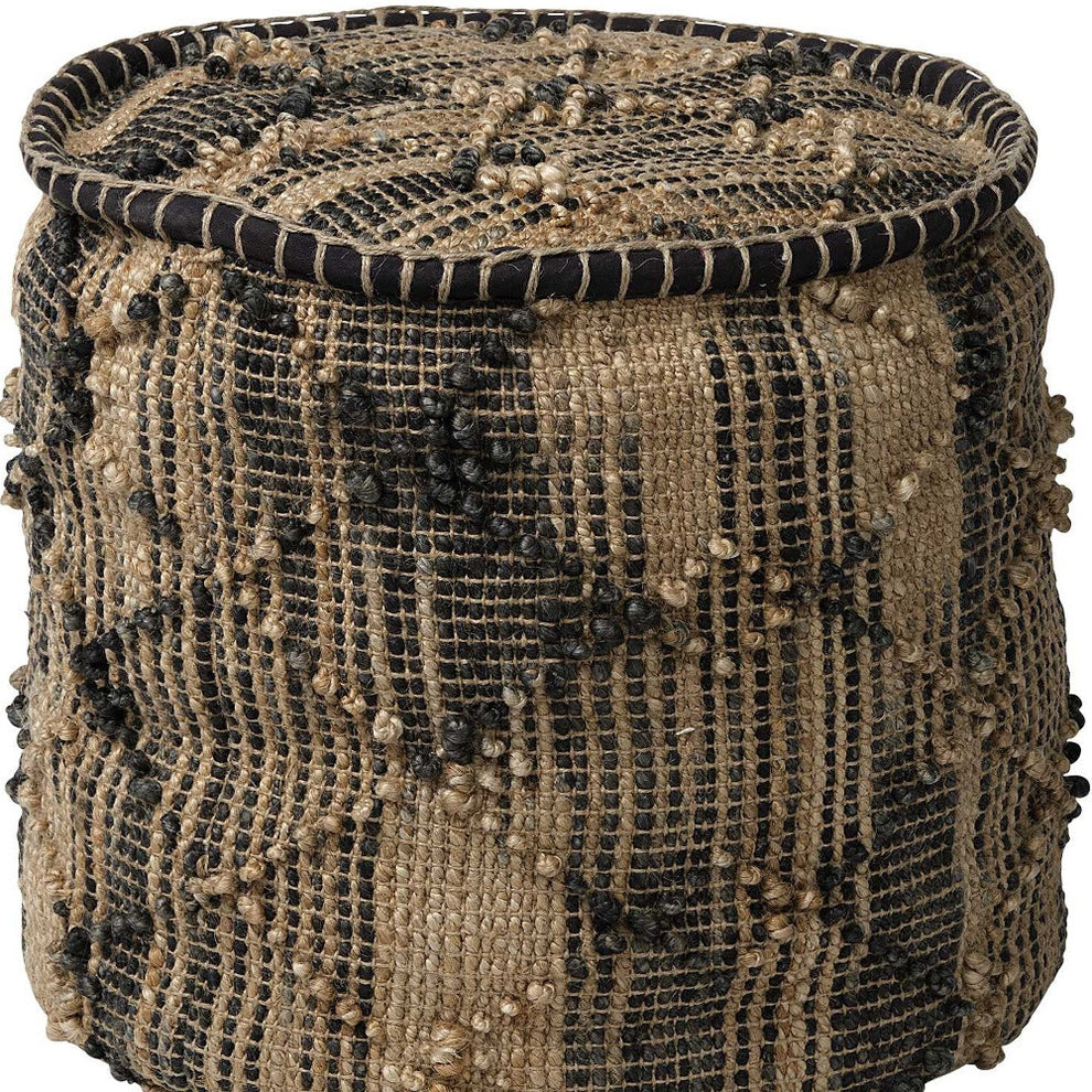 Natural And Black Geometric Cylindrical Jute Ottoman By Homeroots | Ottomans | Modishstore - 5