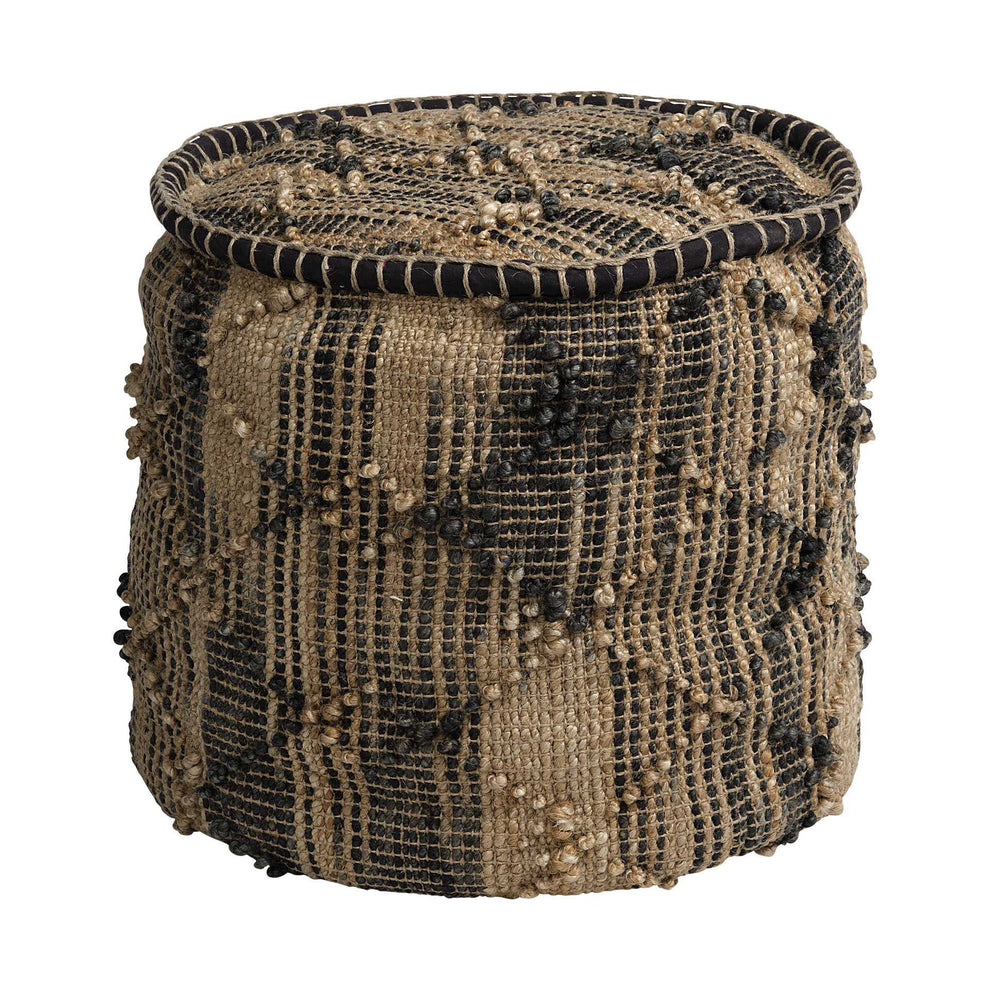 Natural And Black Geometric Cylindrical Jute Ottoman By Homeroots | Ottomans | Modishstore - 3