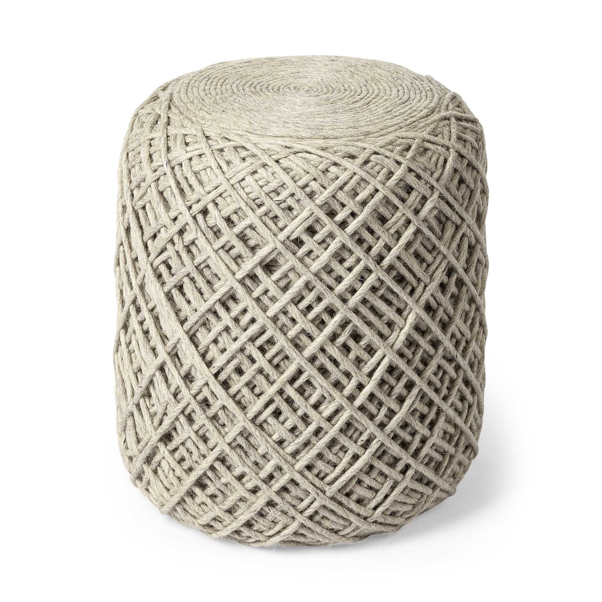 Ivory Abstract Pouf Ottoman By Homeroots | Ottomans | Modishstore - 1