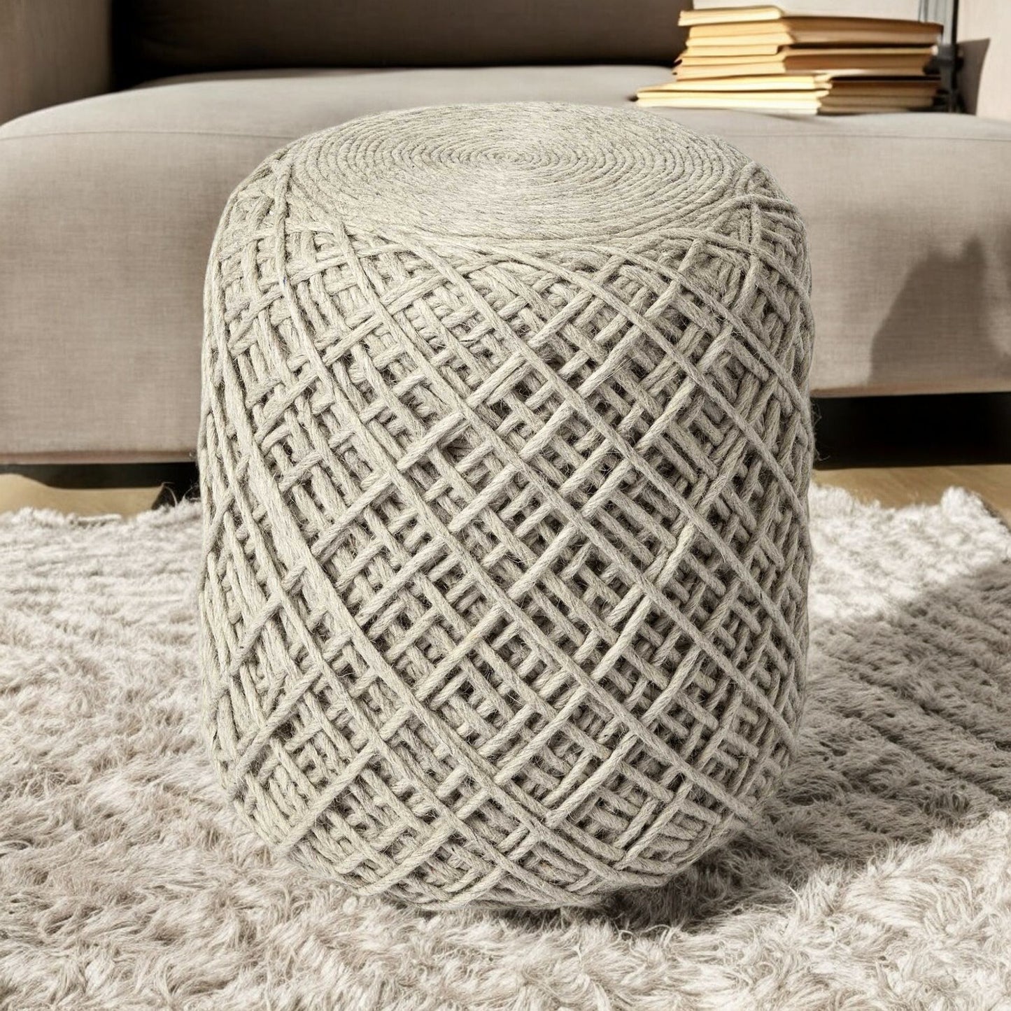 Ivory Abstract Pouf Ottoman By Homeroots | Ottomans | Modishstore - 2