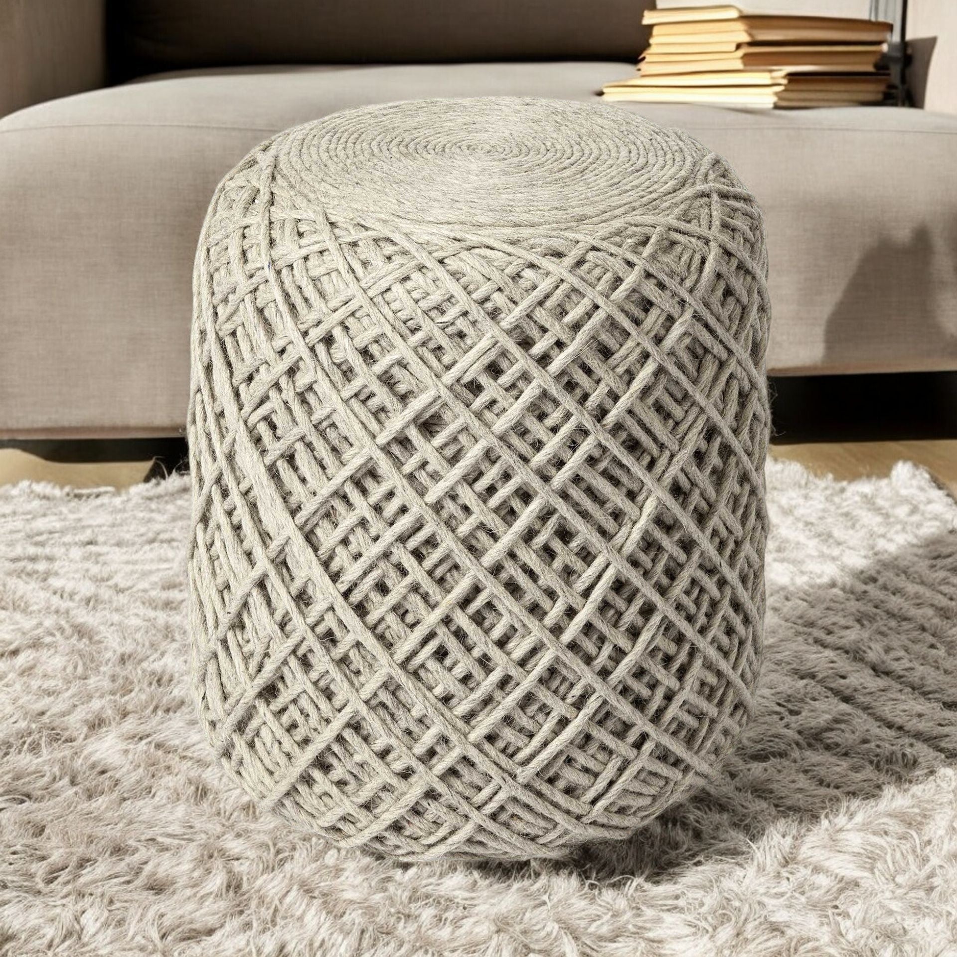 Ivory Abstract Pouf Ottoman By Homeroots | Ottomans | Modishstore - 2