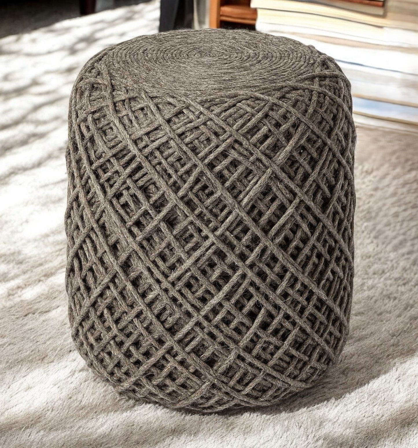 Brown Abstract Pouf Ottoman By Homeroots | Ottomans | Modishstore - 2