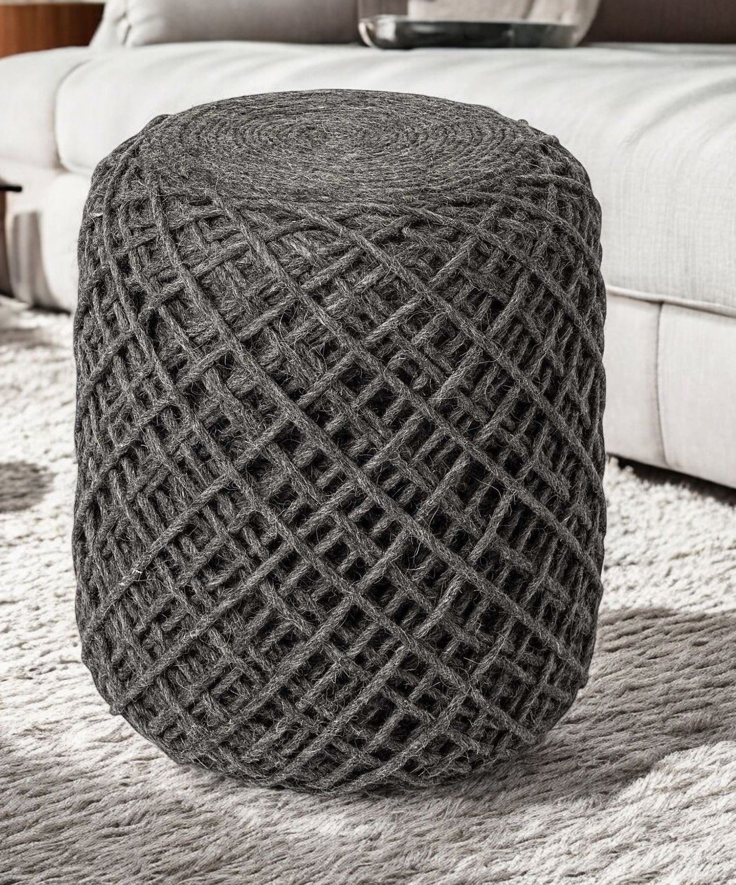 Gray Abstract Pouf Ottoman By Homeroots | Ottomans | Modishstore - 2