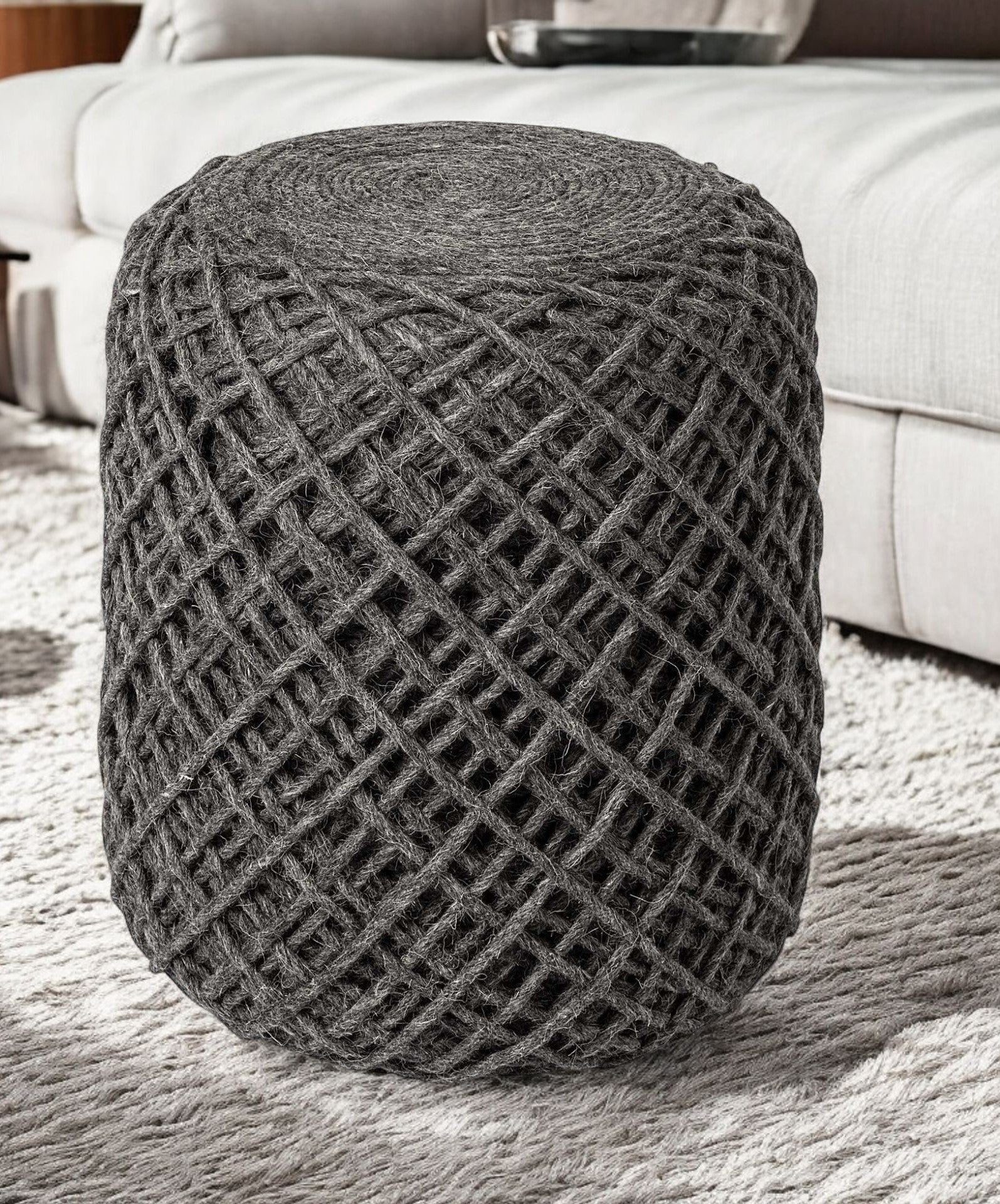 Gray Abstract Pouf Ottoman By Homeroots | Ottomans | Modishstore - 2