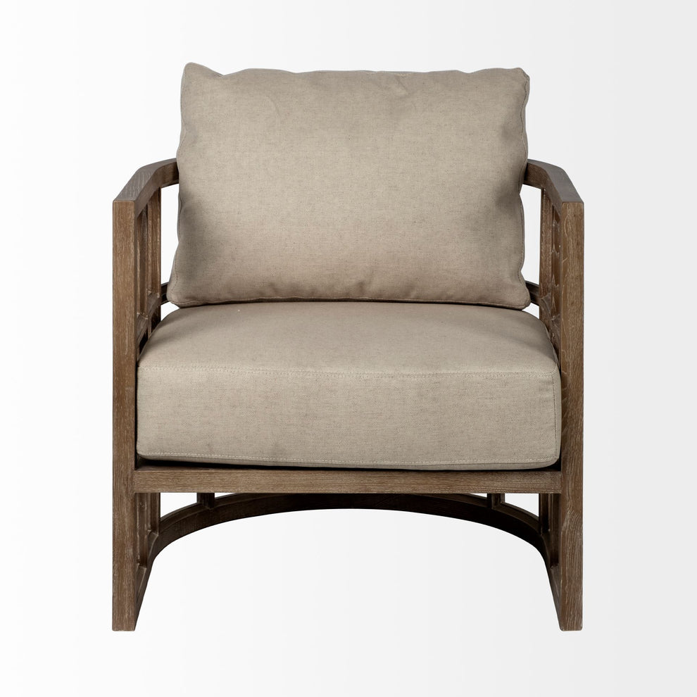 Cream and Brown Fabric Arm Chair By Homeroots | Accent Chairs | Modishstore - 2