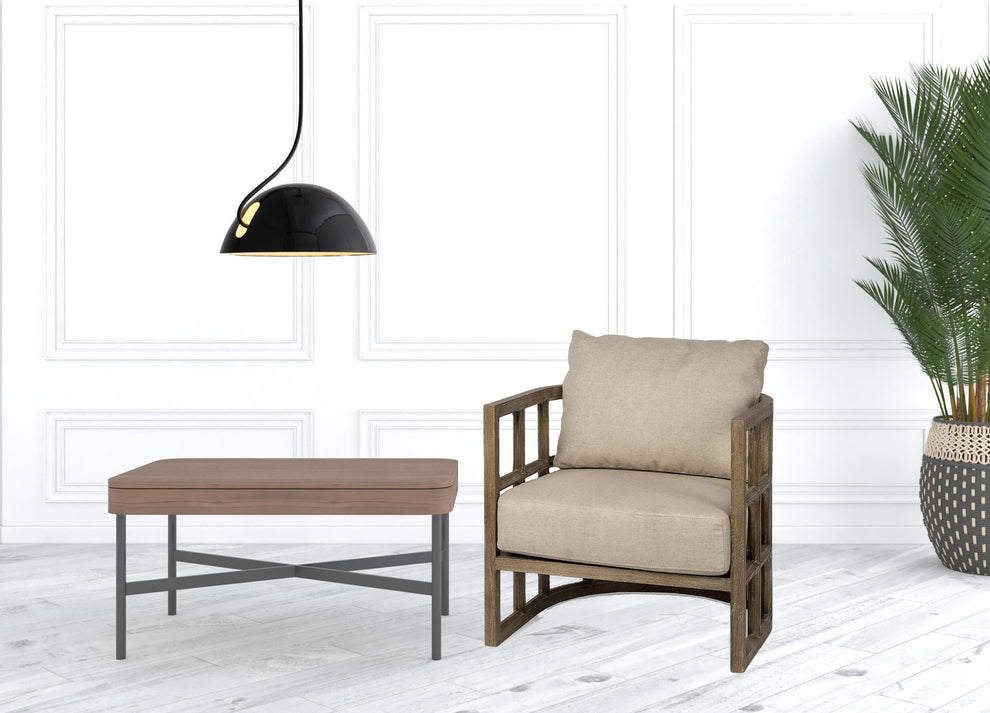 Cream and Brown Fabric Arm Chair By Homeroots | Accent Chairs | Modishstore - 6