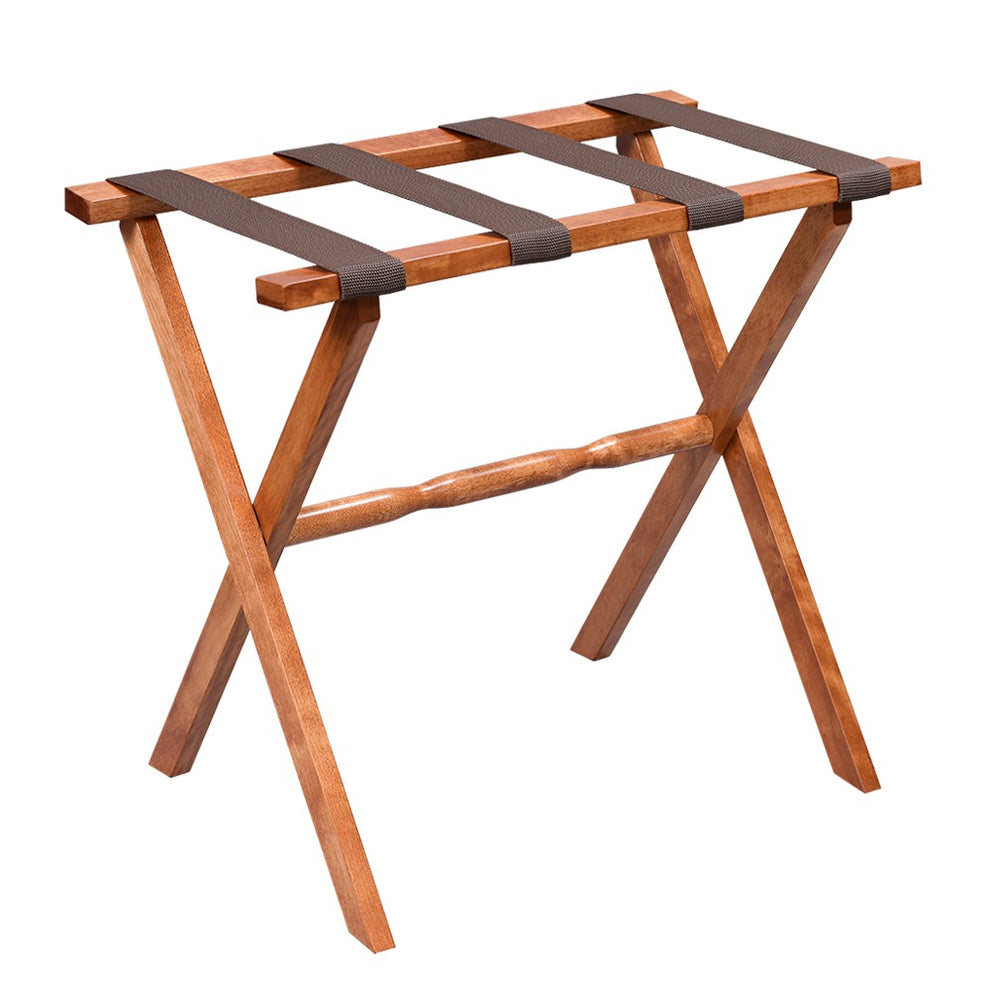 Hotel Light Walnut Folding Luggage Rack With 4 Straps By Homeroots | Nightstands | Modishstore - 2