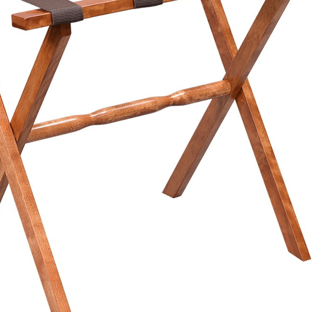Hotel Light Walnut Folding Luggage Rack With 4 Straps By Homeroots | Nightstands | Modishstore - 6
