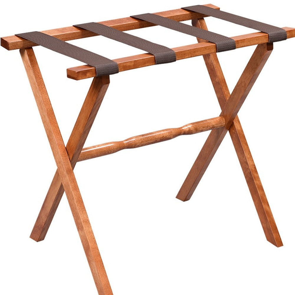 Hotel Light Walnut Folding Luggage Rack With 4 Straps By Homeroots | Nightstands | Modishstore - 7