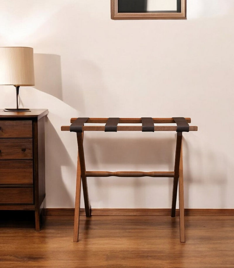 Hotel Light Walnut Folding Luggage Rack With 4 Straps By Homeroots | Nightstands | Modishstore - 1