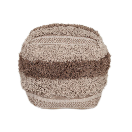 Boho Shaggy Khaki Textured Pouf By Homeroots | Ottomans | Modishstore - 1