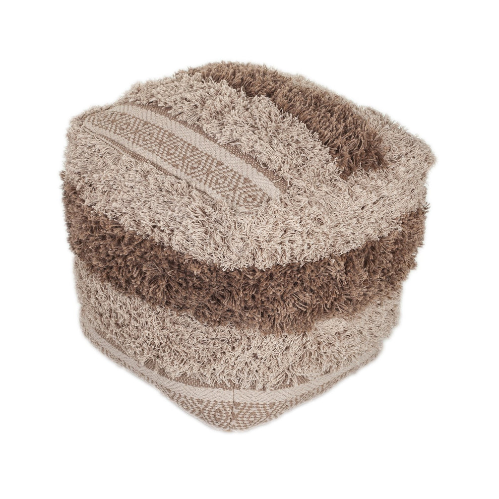 Boho Shaggy Khaki Textured Pouf By Homeroots | Ottomans | Modishstore - 3