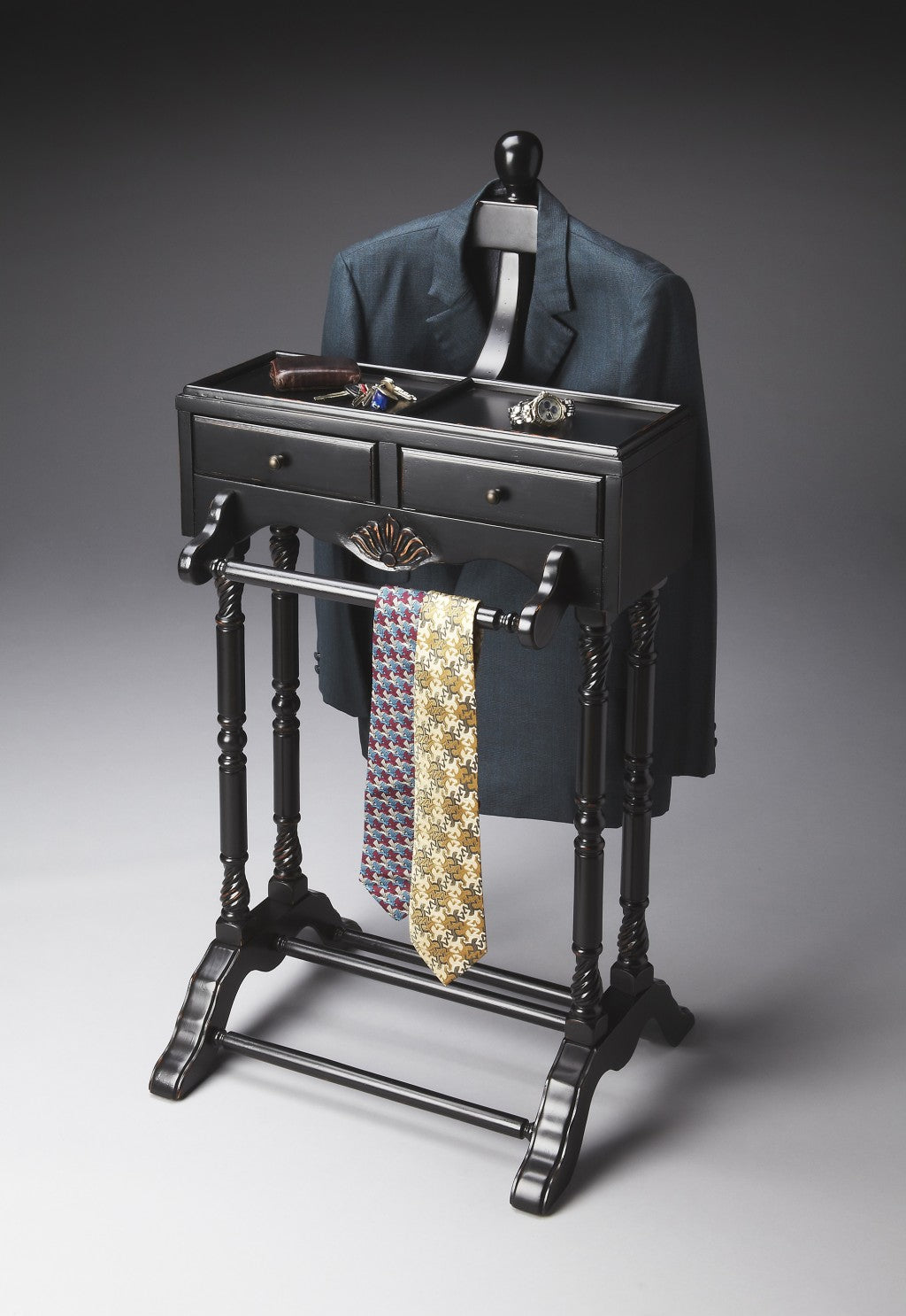 Handsome Vintage Style Black Finish Wood Valet By Homeroots | Nightstands | Modishstore - 5