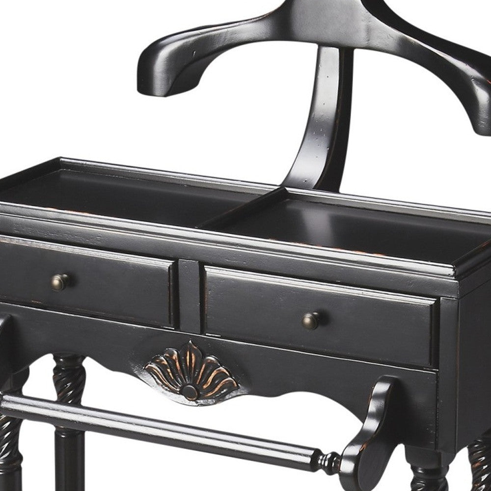 Handsome Vintage Style Black Finish Wood Valet By Homeroots | Nightstands | Modishstore - 7
