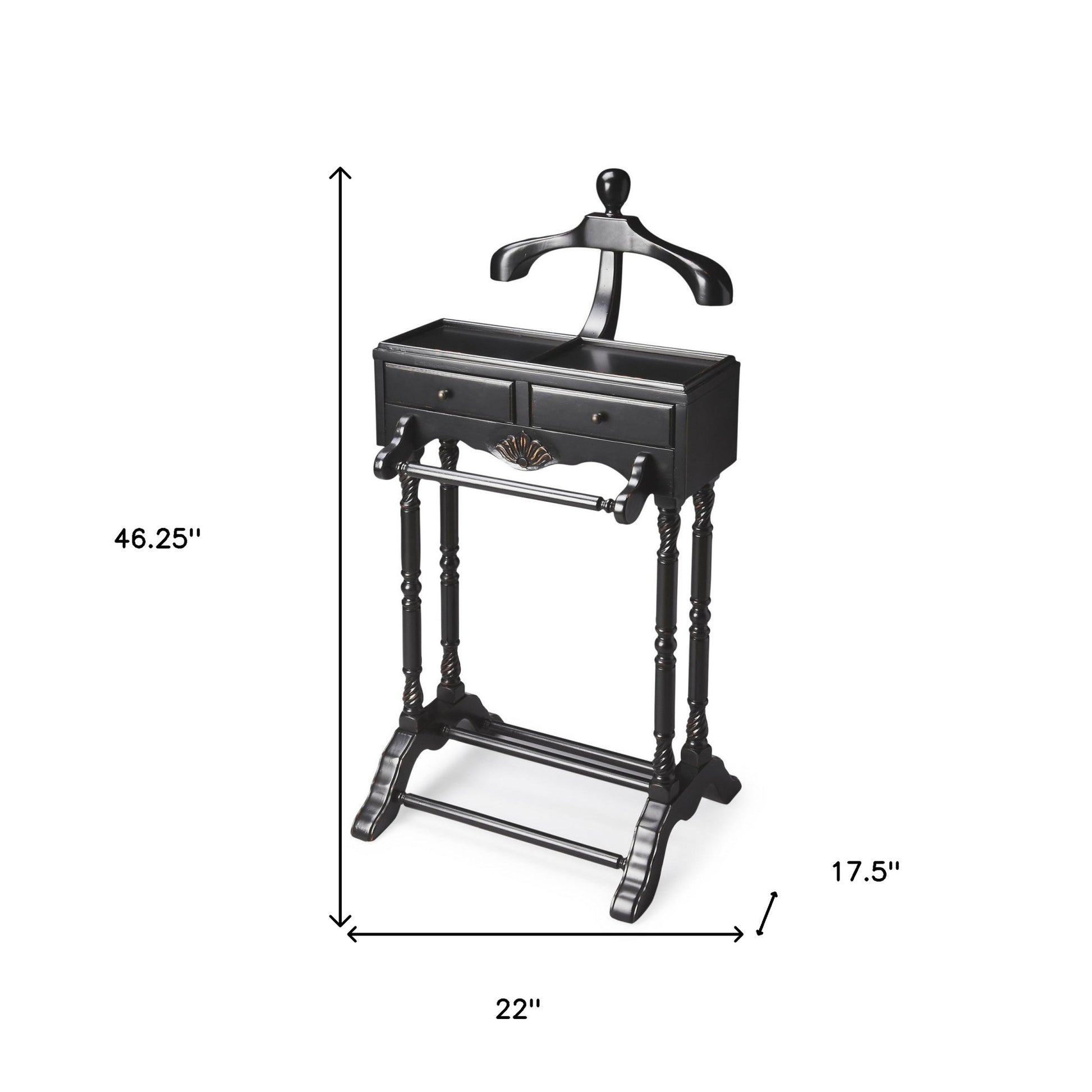 Handsome Vintage Style Black Finish Wood Valet By Homeroots | Nightstands | Modishstore - 8