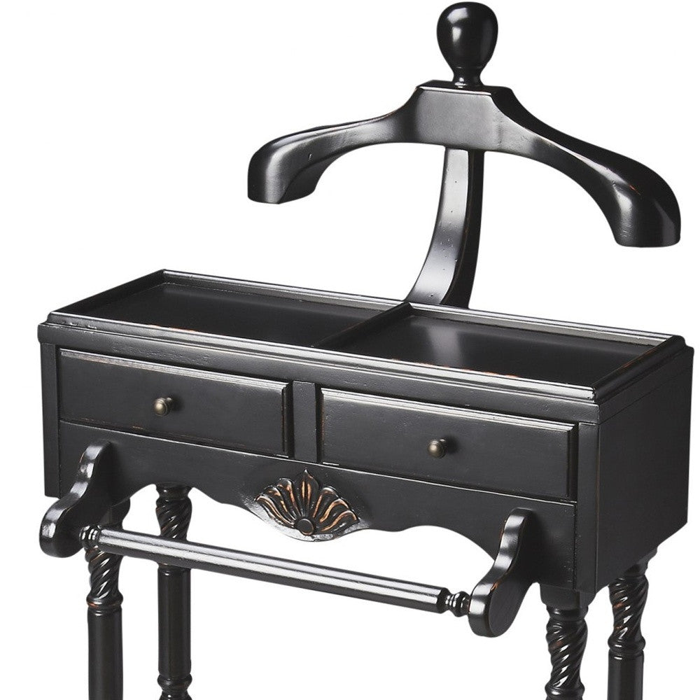 Handsome Vintage Style Black Finish Wood Valet By Homeroots | Nightstands | Modishstore - 3