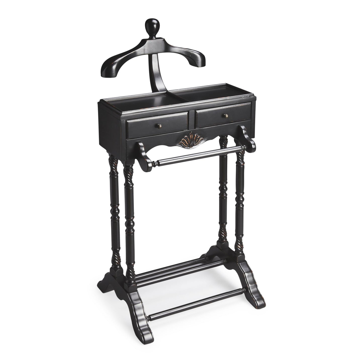 Handsome Vintage Style Black Finish Wood Valet By Homeroots | Nightstands | Modishstore - 4