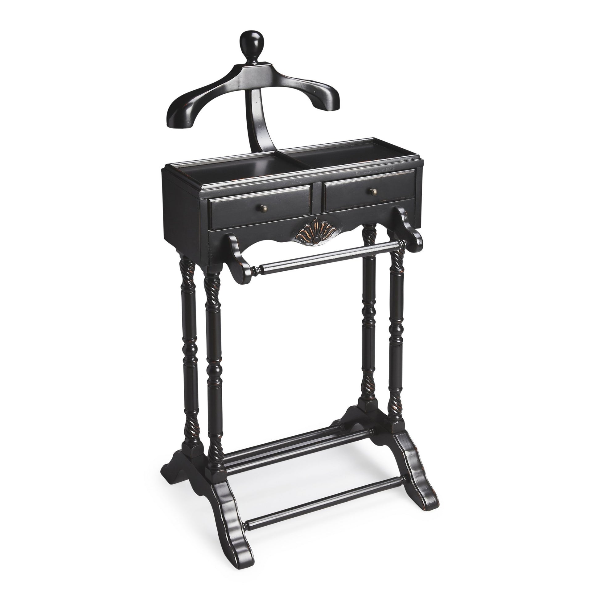 Handsome Vintage Style Black Finish Wood Valet By Homeroots | Nightstands | Modishstore - 4