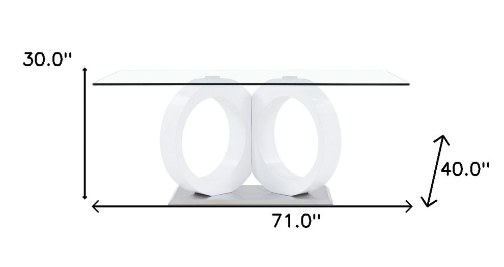 White Tone Geometrical Style Base With Rectangular Glass Top Dining Table By Homeroots | Dining Tables | Modishstore - 7