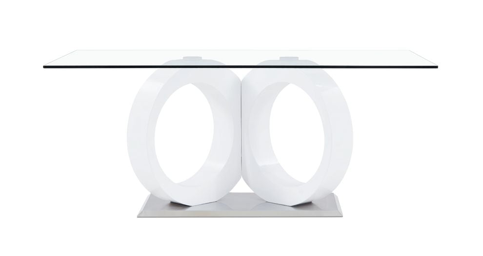 White Tone Geometrical Style Base With Rectangular Glass Top Dining Table By Homeroots | Dining Tables | Modishstore - 2