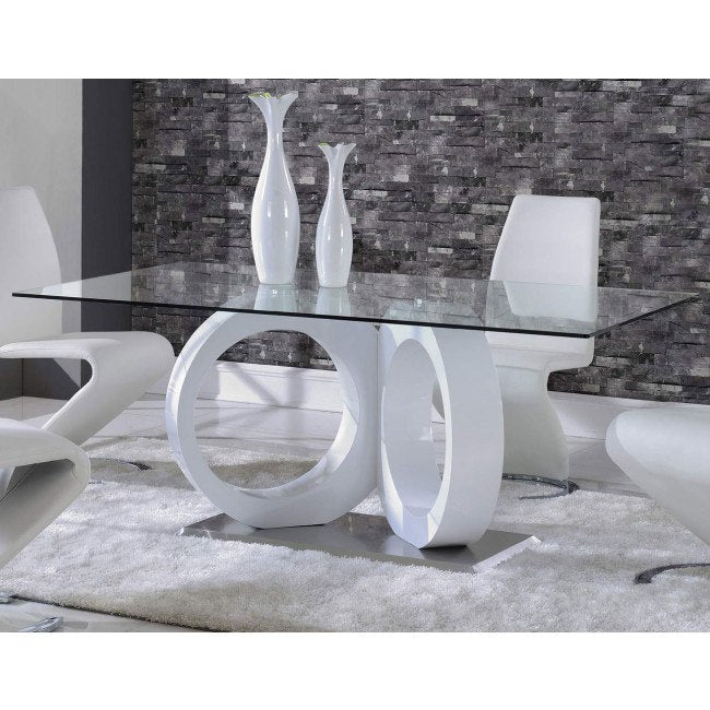 White Tone Geometrical Style Base With Rectangular Glass Top Dining Table By Homeroots | Dining Tables | Modishstore - 5