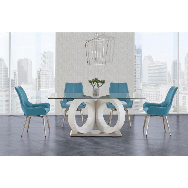 White Tone Geometrical Style Base With Rectangular Glass Top Dining Table By Homeroots | Dining Tables | Modishstore - 6