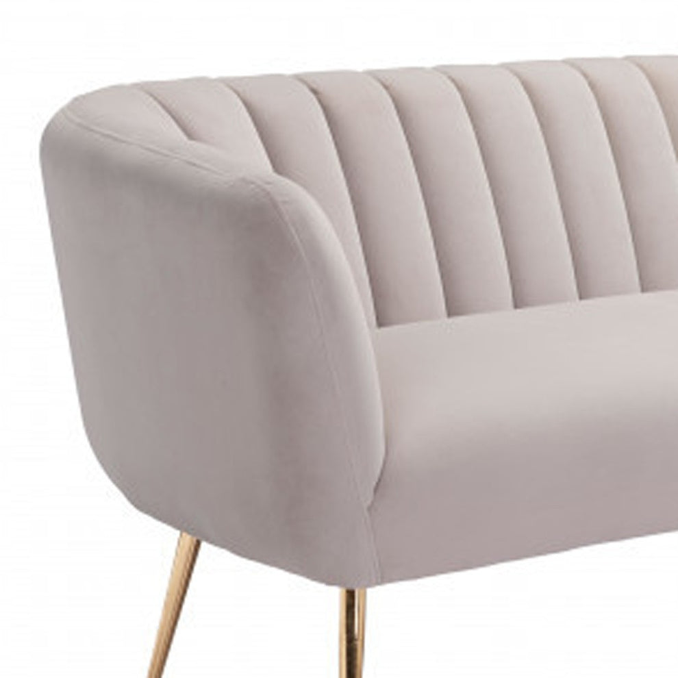 Beige Velvet Sofa With Gold Legs By Homeroots | Sofas | Modishstore - 7