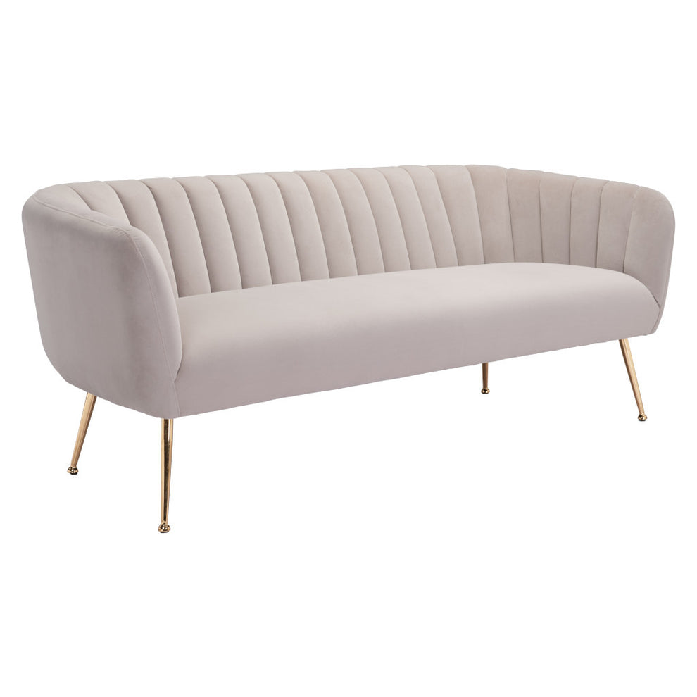 Beige Velvet Sofa With Gold Legs By Homeroots | Sofas | Modishstore - 3