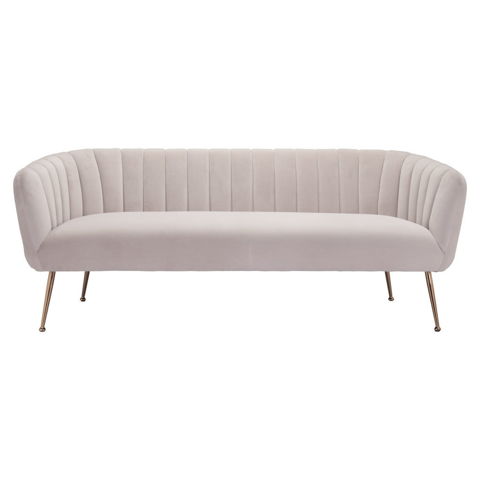 Beige Velvet Sofa With Gold Legs By Homeroots | Sofas | Modishstore - 2