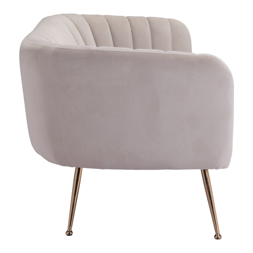 Beige Velvet Sofa With Gold Legs By Homeroots | Sofas | Modishstore - 5