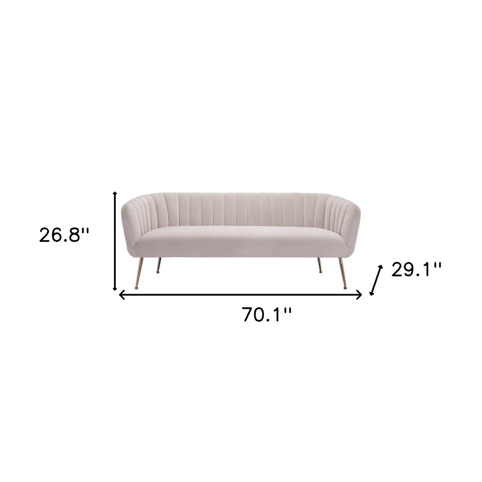 Beige Velvet Sofa With Gold Legs By Homeroots | Sofas | Modishstore - 8