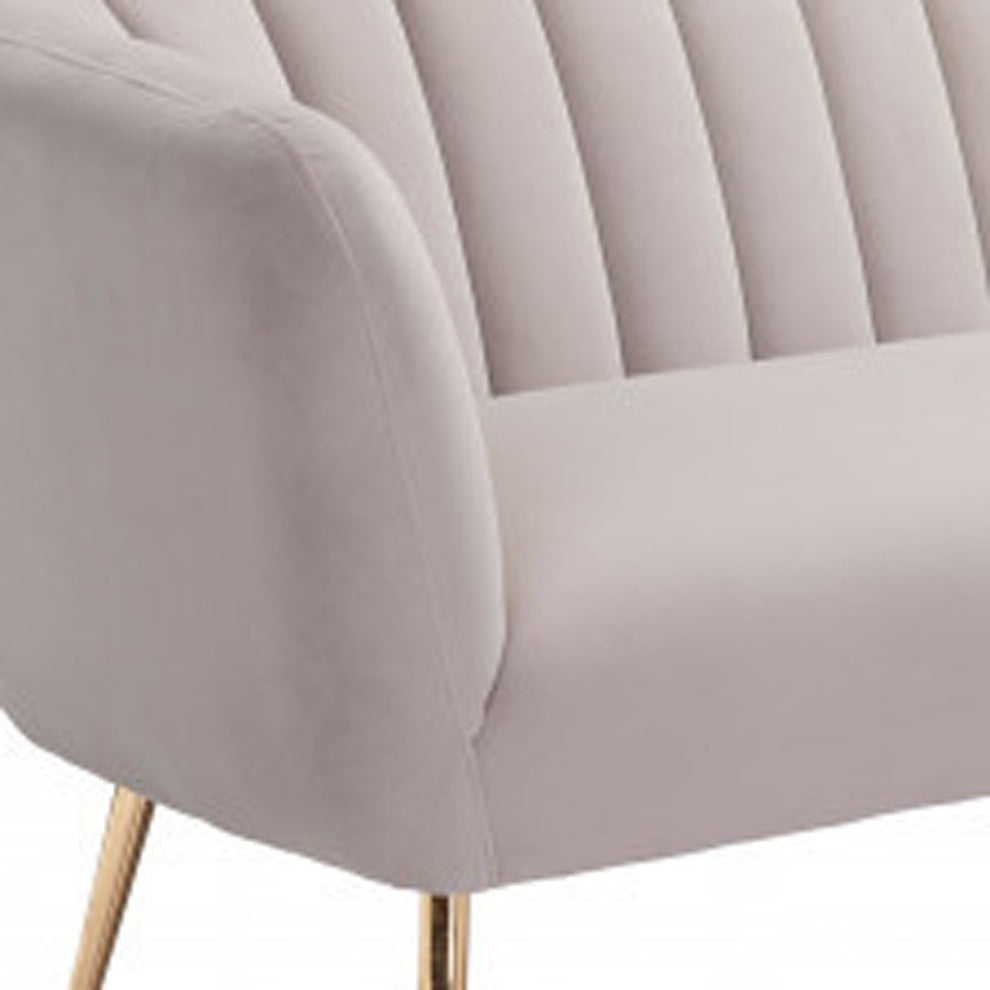 Beige Velvet Sofa With Gold Legs By Homeroots | Sofas | Modishstore - 6