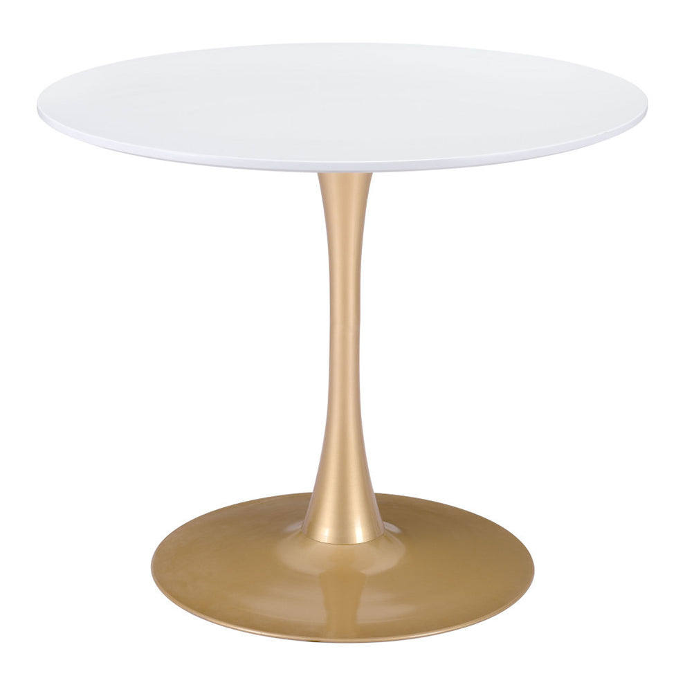 White And Gold Rounded Steel Pedestal Base Dining Table By Homeroots | Dining Tables | Modishstore - 2