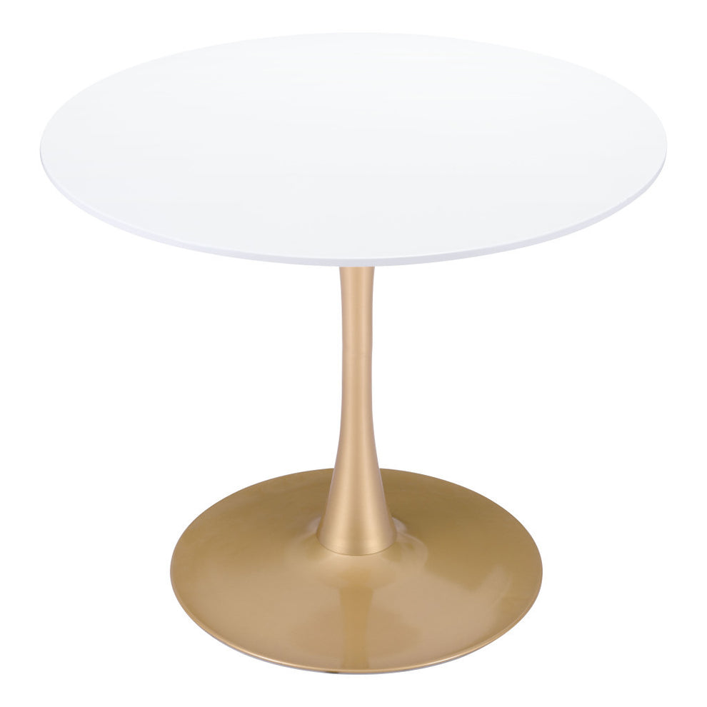 White And Gold Rounded Steel Pedestal Base Dining Table By Homeroots | Dining Tables | Modishstore - 3