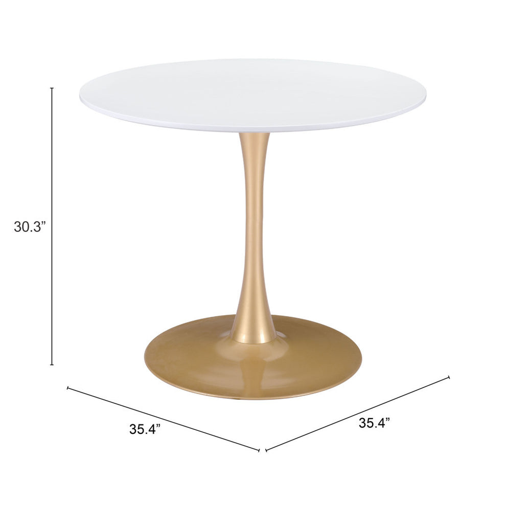 White And Gold Rounded Steel Pedestal Base Dining Table By Homeroots | Dining Tables | Modishstore - 7