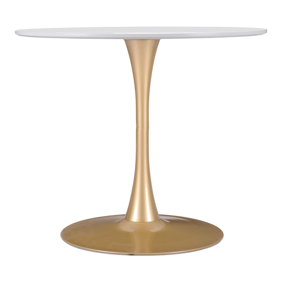 White And Gold Rounded Steel Pedestal Base Dining Table By Homeroots | Dining Tables | Modishstore - 4
