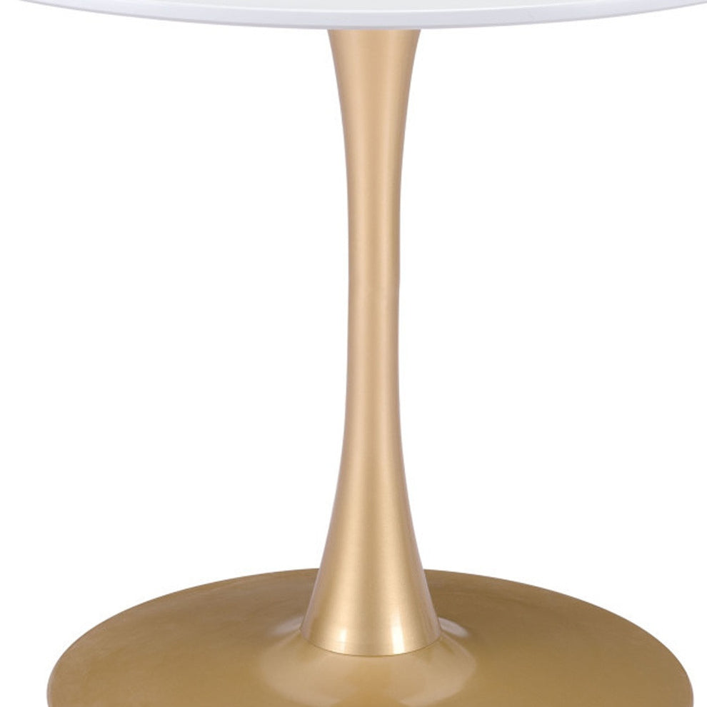 White And Gold Rounded Steel Pedestal Base Dining Table By Homeroots | Dining Tables | Modishstore - 5