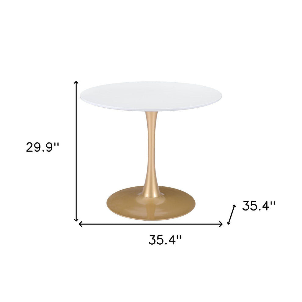 White And Gold Rounded Steel Pedestal Base Dining Table By Homeroots | Dining Tables | Modishstore - 6