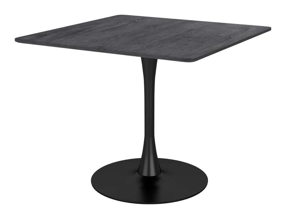 Black Square Steel Pedestal Base Dining Table By Homeroots | Dining Tables | Modishstore - 2