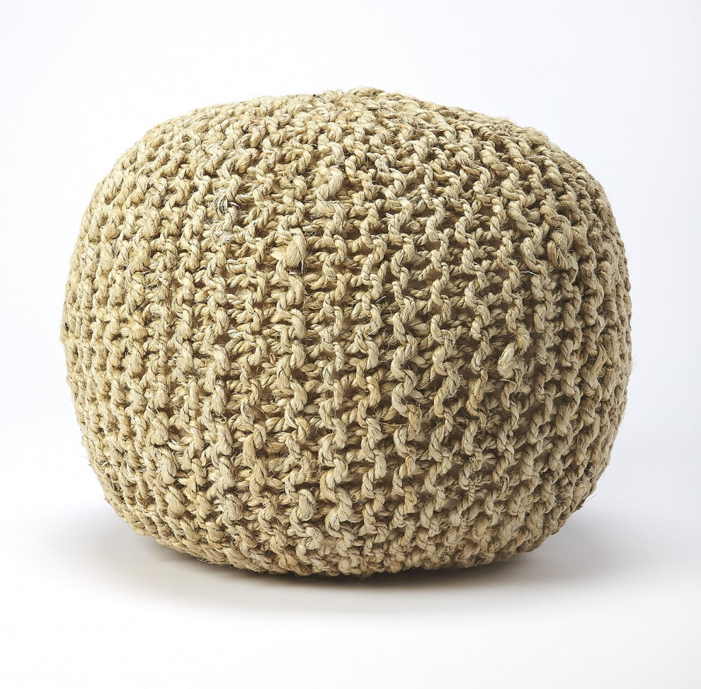 Natural Jute Round Pouf Ottoman By Homeroots | Ottomans | Modishstore - 3