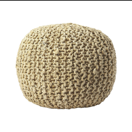 Natural Jute Round Pouf Ottoman By Homeroots | Ottomans | Modishstore - 1