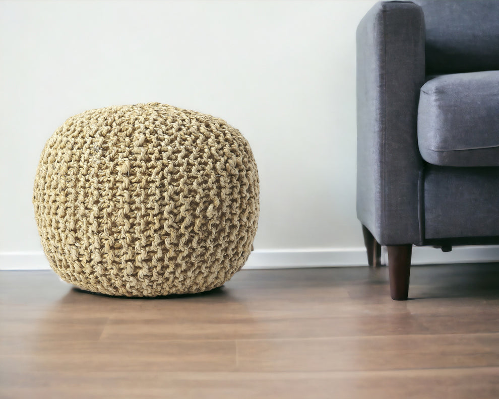 Natural Jute Round Pouf Ottoman By Homeroots | Ottomans | Modishstore - 2