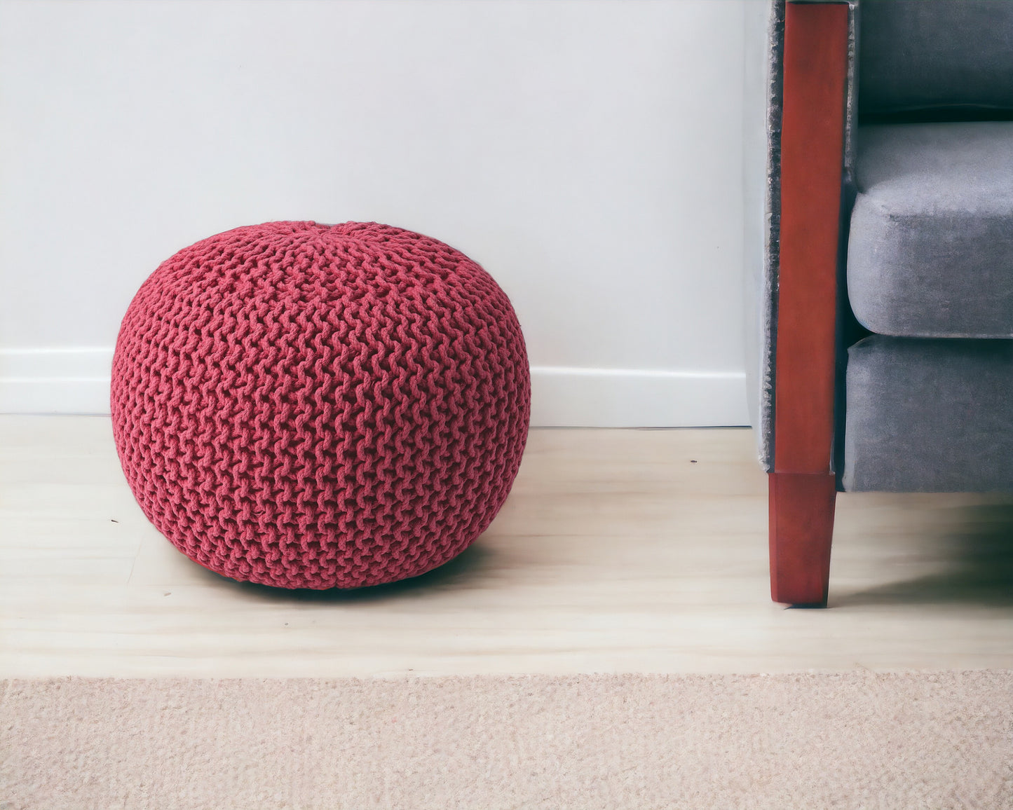 Pink Round Pouf Ottoman By Homeroots | Ottomans | Modishstore - 2