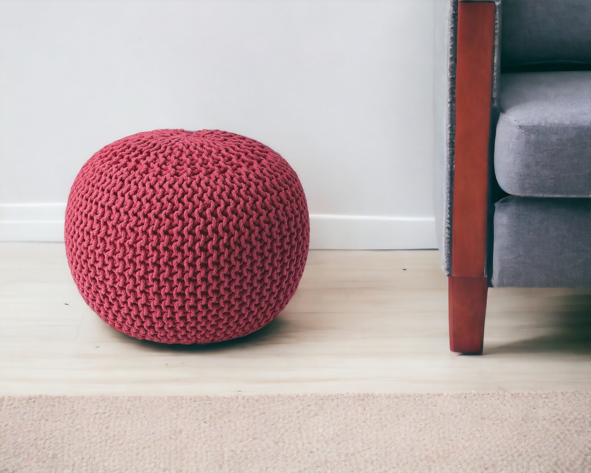 Pink Round Pouf Ottoman By Homeroots | Ottomans | Modishstore - 2