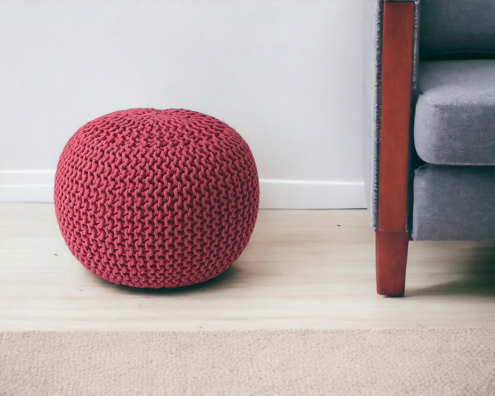 Pink Round Pouf Ottoman By Homeroots | Ottomans | Modishstore - 2