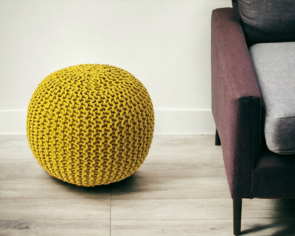 Gold Round Pouf Ottoman By Homeroots | Ottomans | Modishstore - 2