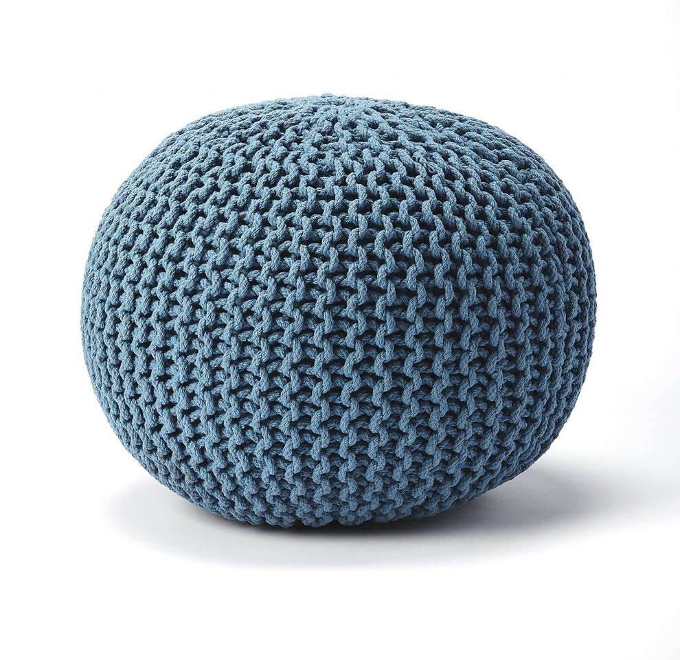 Blue Round Pouf Ottoman By Homeroots | Ottomans | Modishstore - 3