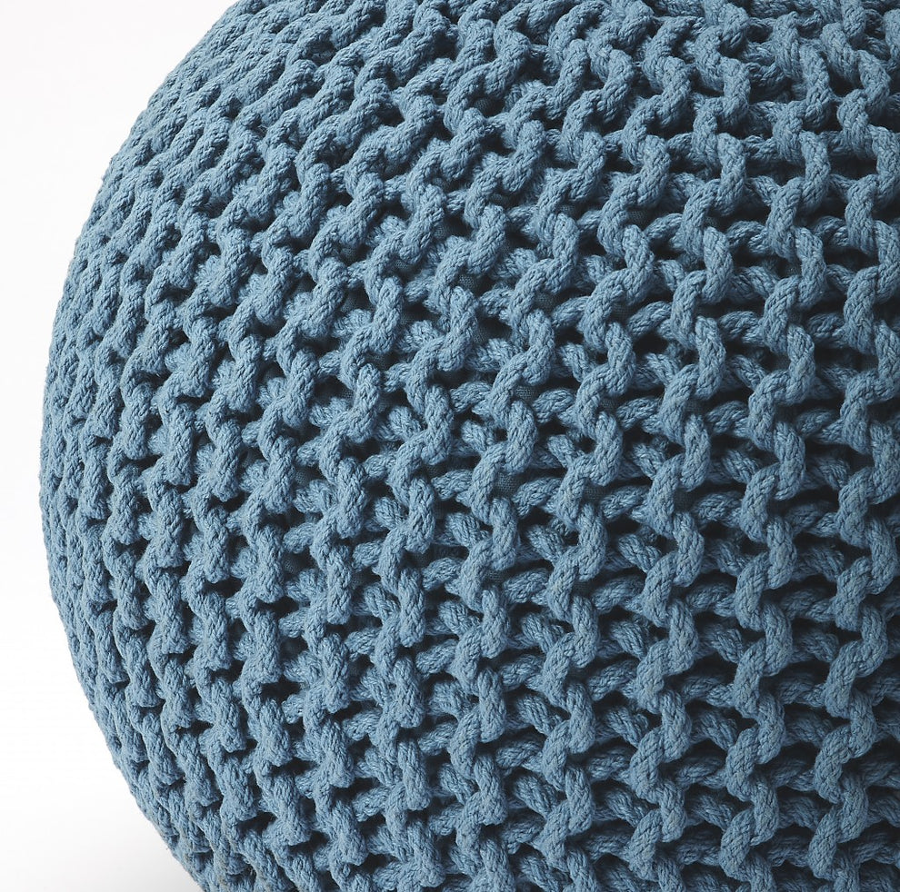 Blue Round Pouf Ottoman By Homeroots | Ottomans | Modishstore - 4