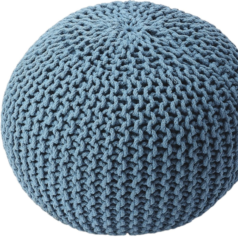 Blue Round Pouf Ottoman By Homeroots | Ottomans | Modishstore - 5